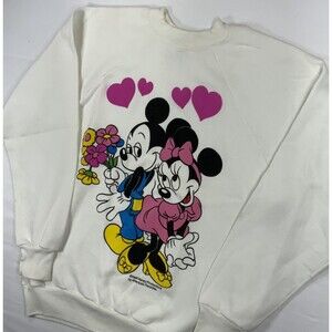 Vintage 80s/90s Walt Disney Mickey & Minnie Sweater Size XL Love Heart Soft Girl
